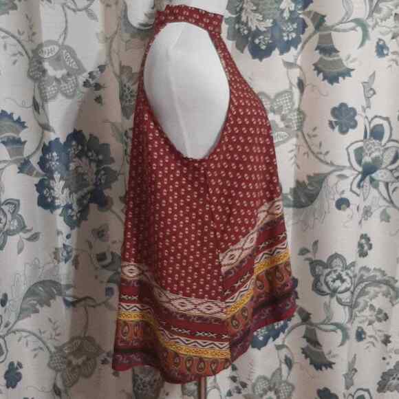 Freesia aztec print tie neck top in size large. Brick Red - Picture 3 of 5